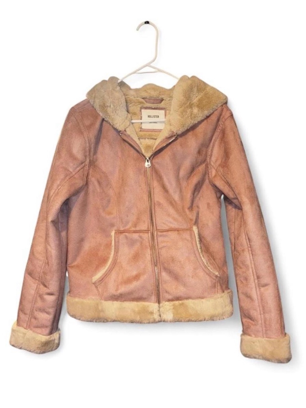 Pink Hollister Co. faux fur, suede jacket with hood